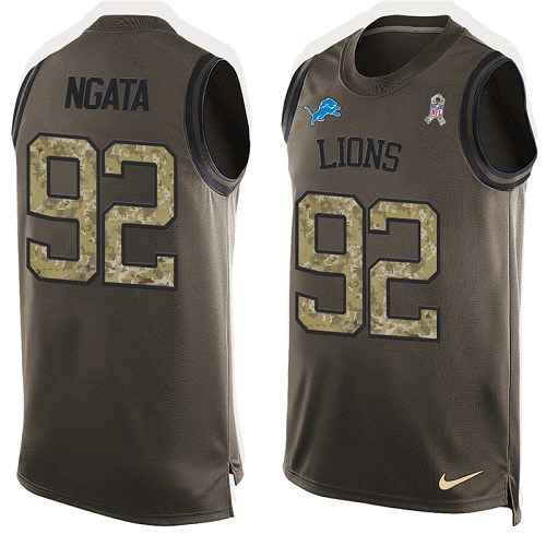 Men's Limited Haloti Ngata Nike Jersey Green - #92 Salute to Service Tank Top NFL Detroit Lions